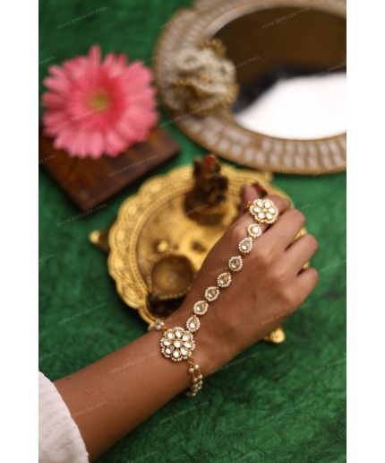 Kundan Bracelet/ Polki Haath Phool /Hath Panja/ Adjustable Bracelet/ Finger Bracelet /Indian Bridal Jewellery/ Hand Harness /Dulhan Barclet | Save 33% - Rajasthan Living 3