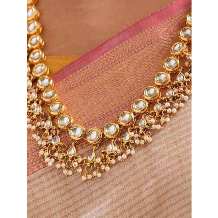 Long Kundan Polki Necklace- Pakistani Jewelry- Kundan Necklace Set W/earring-indian Wedding Bridal Jewelry Semiprecious Onyx Beaded Necklace | Save 33% - Rajasthan Living 6