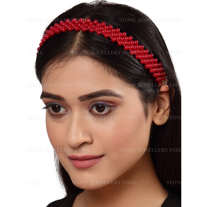 Handcrafted Red Beaded Hairband for Girls | Save 33% - Rajasthan Living 5