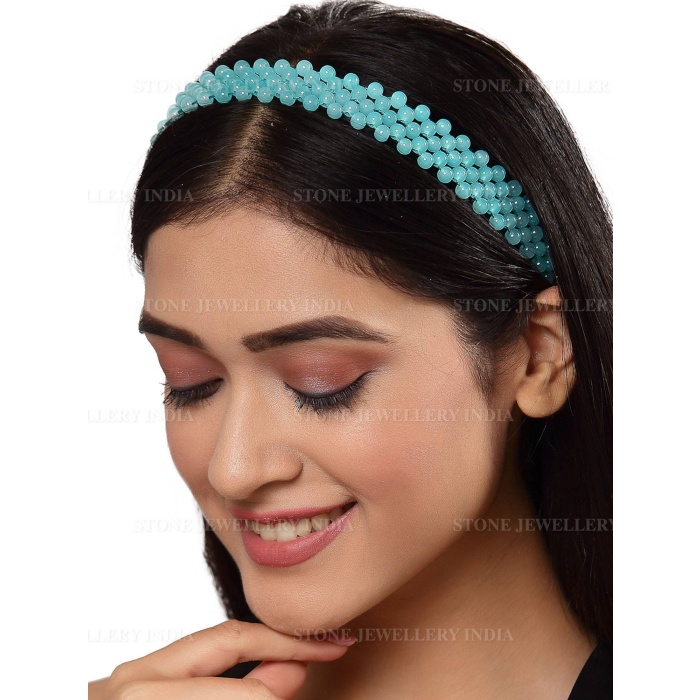 Handcrafted Sky Blue Beaded Hairband for Girls | Save 33% - Rajasthan Living 5