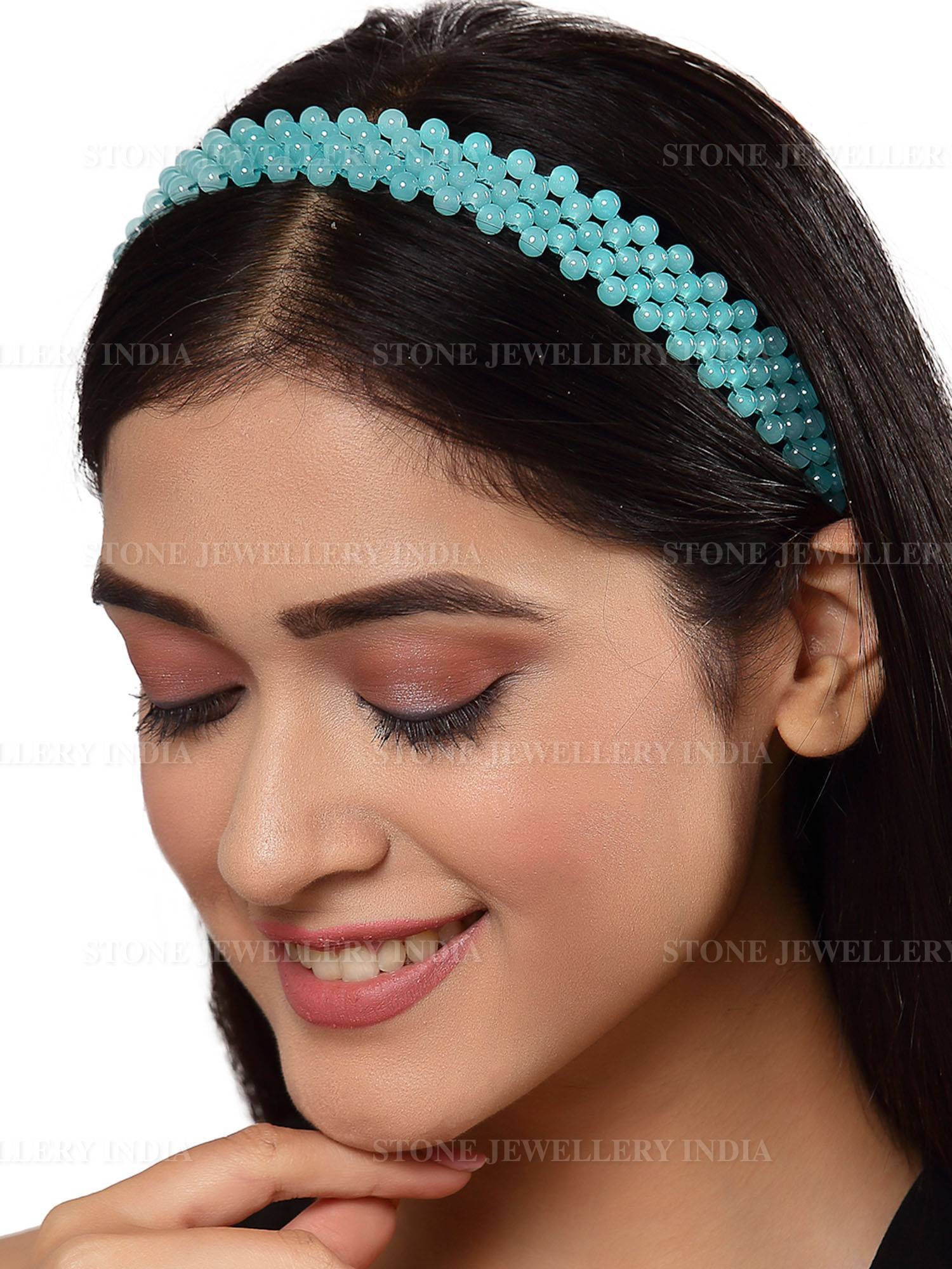 Handcrafted Sky Blue Beaded Hairband for Girls | Save 33% - Rajasthan Living 9