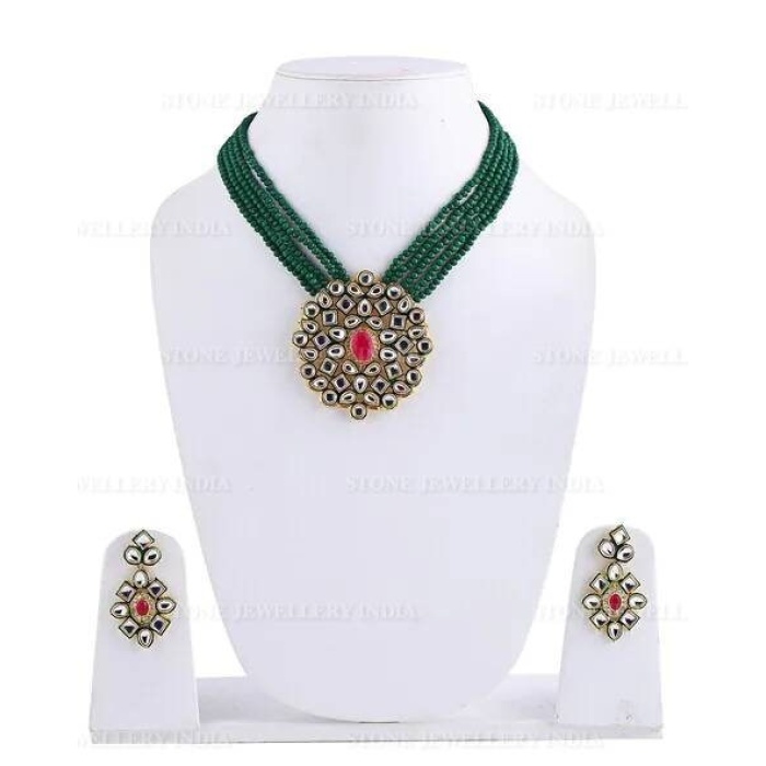 Long Polki Necklace – Pakistani Jewelry – Kundan Necklace Set W/earrings – Indian Wedding Bridal Jewelry – Semiprecious Gray Beaded Necklace | Save 33% - Rajasthan Living 7
