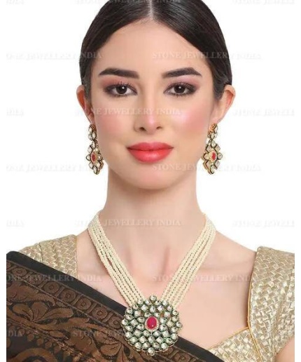 Long Polki Necklace – Pakistani Jewelry – Kundan Necklace Set W/earrings – Indian Wedding Bridal Jewelry – Semiprecious Gray Beaded Necklace | Save 33% - Rajasthan Living 3