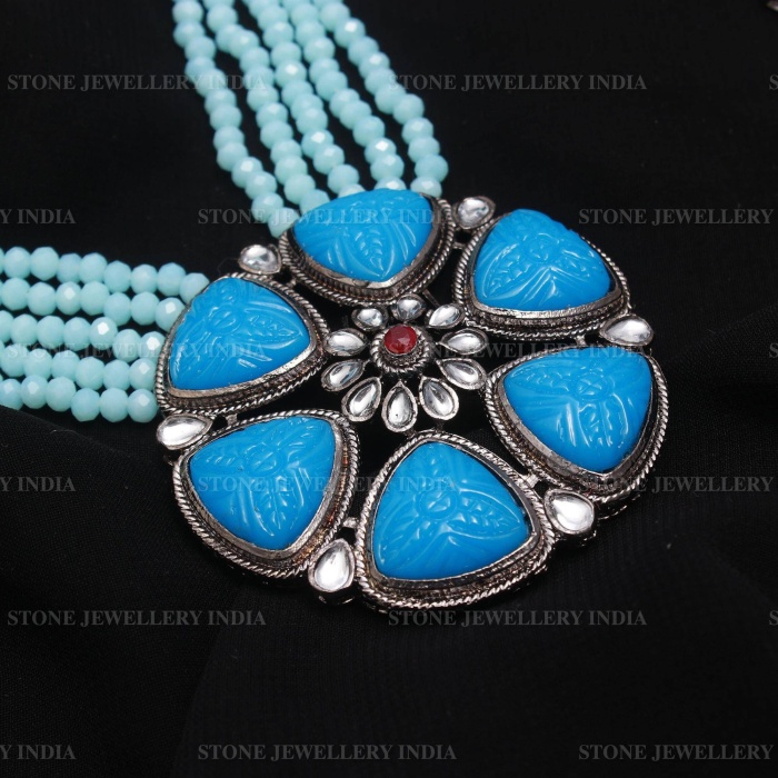 Long Sky Blue Polki Mala Necklace/indian Long Necklace/Pakistani Jewelry/Necklace Mala/Indian/Punjabi Jewelry/Indian Wedding/Rani Haar | Save 33% - Rajasthan Living 7