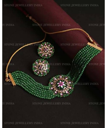 Handmade Flower Panting Round Shape Black Lineing Choker, Indian Choker, Indian Jewellery, Pink Flower Jewellery Meenakari White Choker | Save 33% - Rajasthan Living