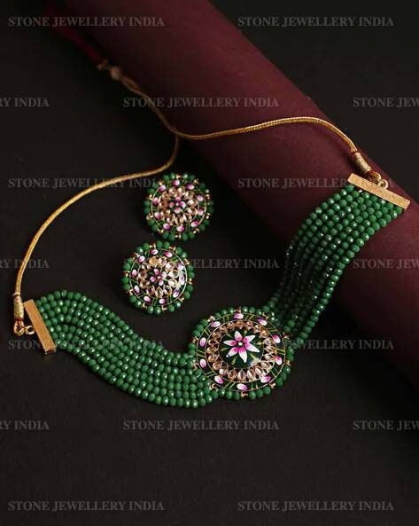 Handmade Flower Panting Round Shape Black Lineing Choker, Indian Choker, Indian Jewellery, Pink Flower Jewellery Meenakari White Choker | Save 33% - Rajasthan Living 10