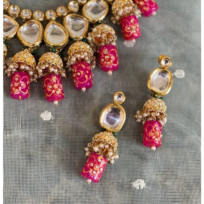 Heavy Meenakari Jadau Kundan Handmade Kundan Bridal Choker Set, Tanjore Semiprecious Stone Kundan Necklace, Customizable Indian Jewelry Set | Save 33% - Rajasthan Living 6
