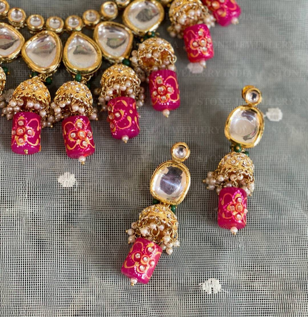 Heavy Meenakari Jadau Kundan Handmade Kundan Bridal Choker Set, Tanjore Semiprecious Stone Kundan Necklace, Customizable Indian Jewelry Set | Save 33% - Rajasthan Living 11