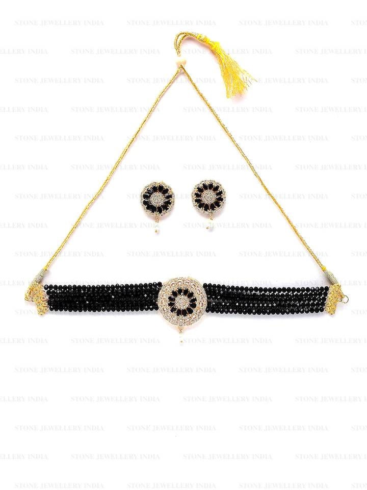 Indian Jewelry,kundan Choker Necklace,Wedding Jewelry,Indian Choker,Indian Kundan Necklace Set,American Diamond Black Choker With Earrings | Save 33% - Rajasthan Living 15