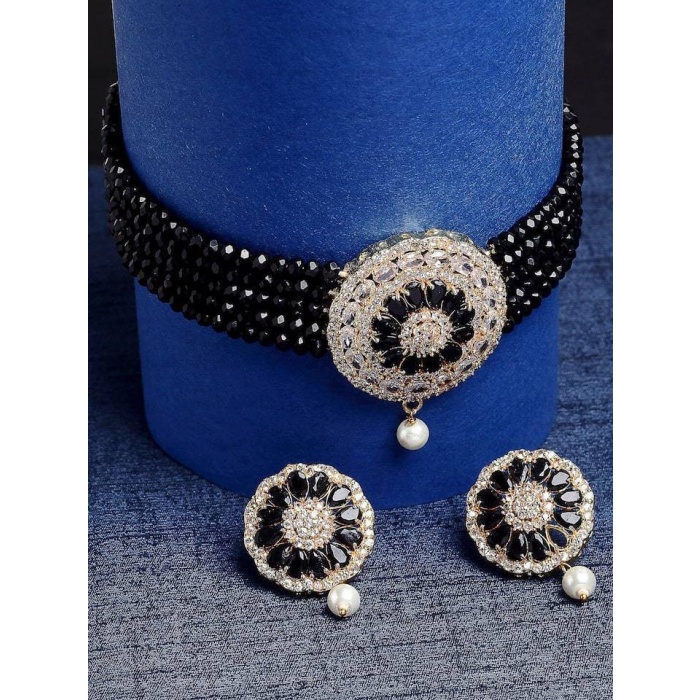Indian Jewelry,kundan Choker Necklace,Wedding Jewelry,Indian Choker,Indian Kundan Necklace Set,American Diamond Black Choker With Earrings | Save 33% - Rajasthan Living 5