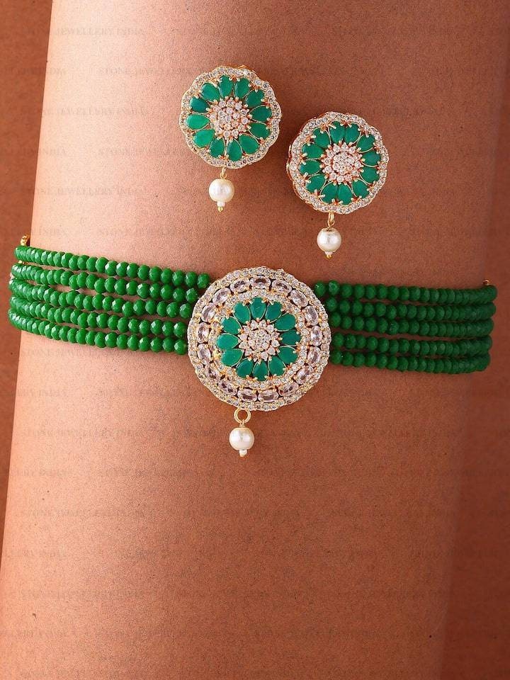 Indian Jewelry,ad Choker Necklace,Wedding Jewelry,Indian Choker,Indian Kundan Necklace Set,American Diamond cz Choker With Earrings | Save 33% - Rajasthan Living 12