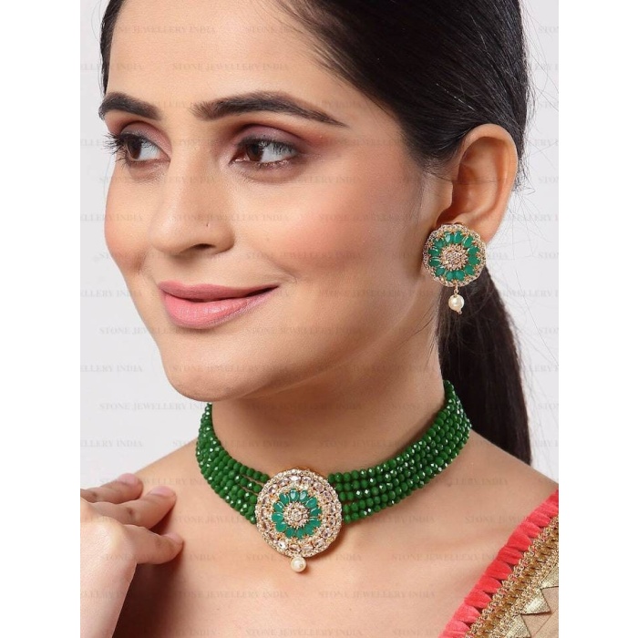 Indian Jewelry,ad Choker Necklace,Wedding Jewelry,Indian Choker,Indian Kundan Necklace Set,American Diamond cz Choker With Earrings | Save 33% - Rajasthan Living 6