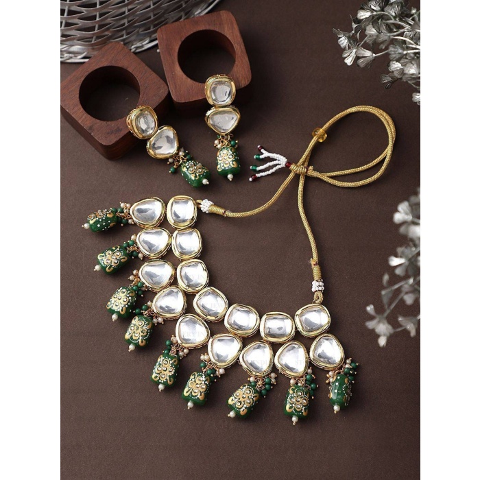 Heavy Meenakari Jadau Kundan Handmade Kundan Bridal Choker Set, Tanjore Semiprecious Stone Kundan Necklace, Customizable Indian Jewelry Set | Save 33% - Rajasthan Living 5