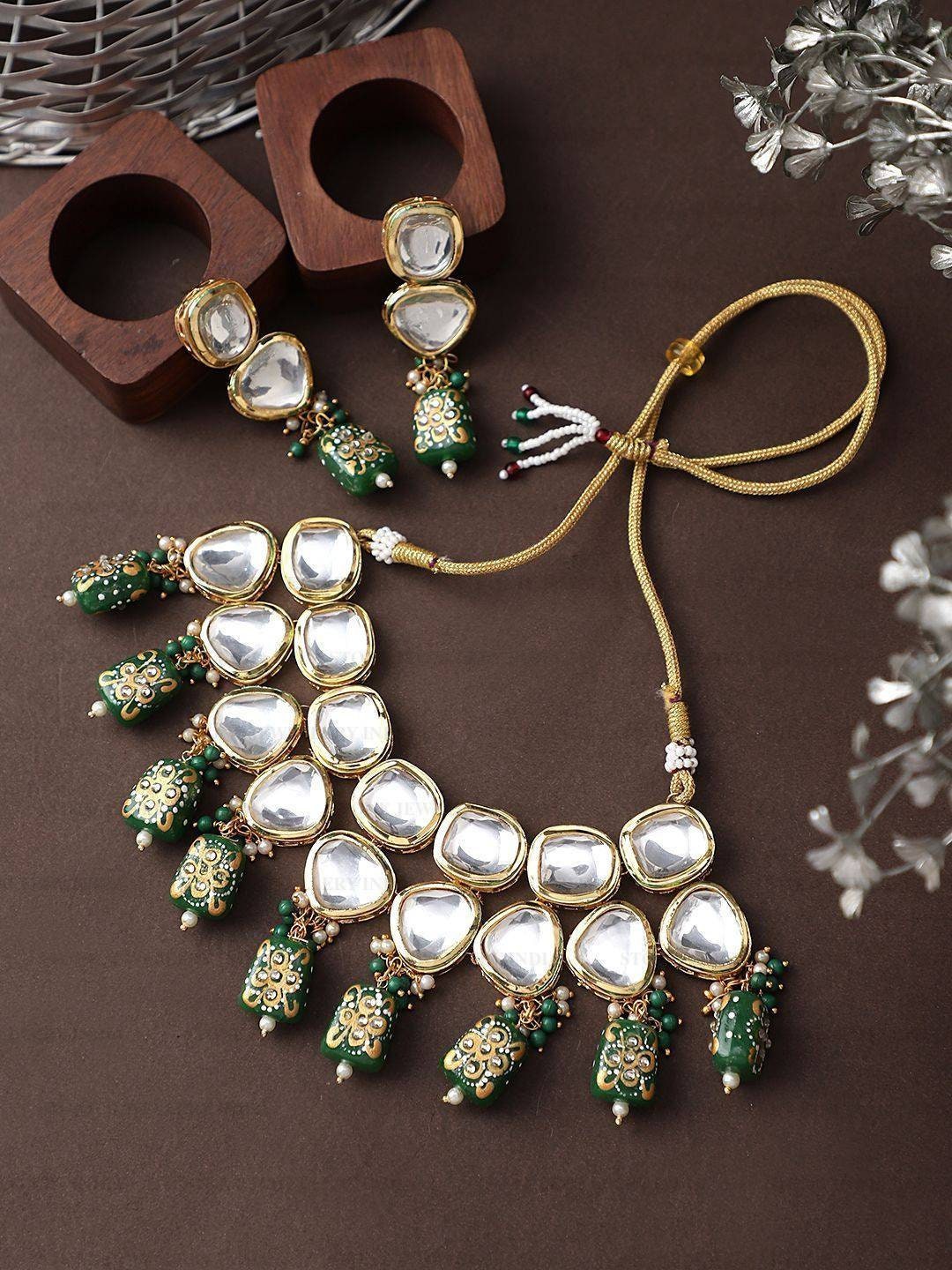 Heavy Meenakari Jadau Kundan Handmade Kundan Bridal Choker Set, Tanjore Semiprecious Stone Kundan Necklace, Customizable Indian Jewelry Set | Save 33% - Rajasthan Living 11