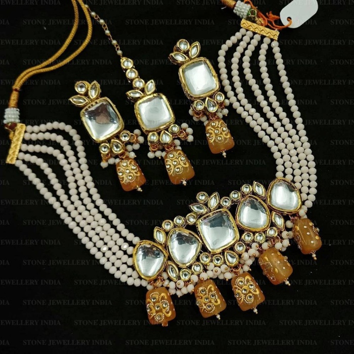 Heavy Meenakari Jadau Kundan Handmade Kundan Bridal Choker Set, Tanjore Semiprecious Stone Kundan Necklace, Customizable Indian Jewelry Set | Save 33% - Rajasthan Living 7