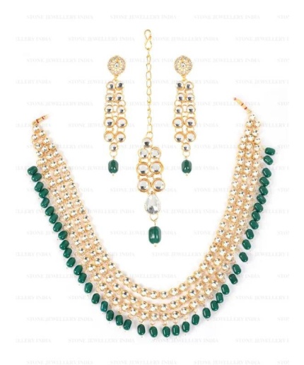 Kundan Meena Set, Green Kundan Bridal Set, Kundan Bridal Necklace Set, Customizable Kundan Bridal Sets, Royal Kundan Sets, Dulhan Set, New | Save 33% - Rajasthan Living 3