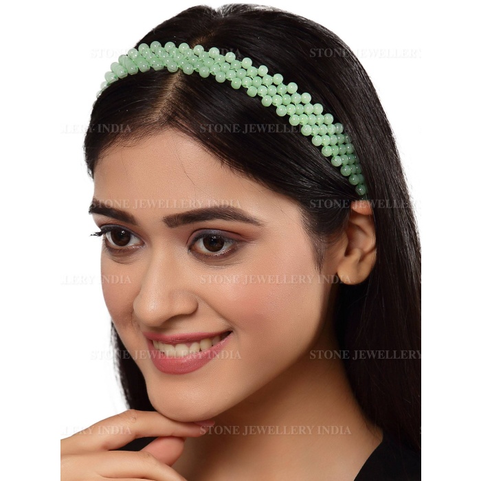 Handcrafted Mint Green Beaded Hairband for Girls | Save 33% - Rajasthan Living 5