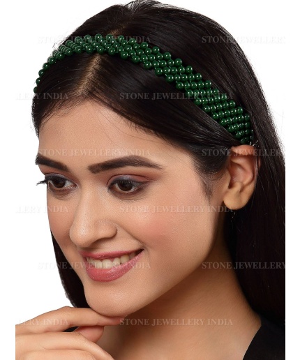 Handcrafted Green Beaded Hairband for Girls | Save 33% - Rajasthan Living