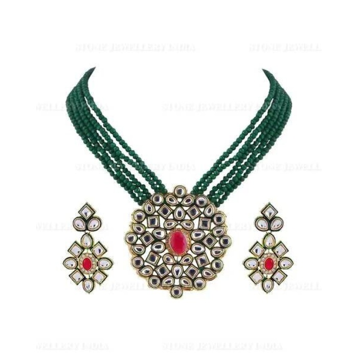 Long Polki Necklace – Pakistani Jewelry – Kundan Necklace Set W/earrings – Indian Wedding Bridal Jewelry – Semiprecious Gray Beaded Necklace | Save 33% - Rajasthan Living 8