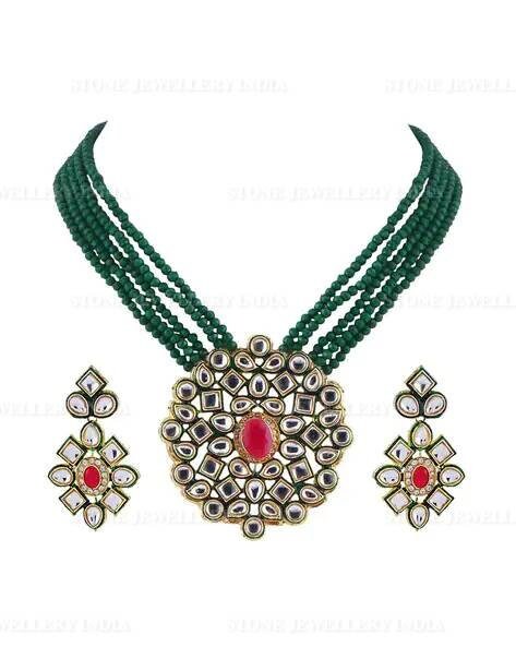 Long Polki Necklace – Pakistani Jewelry – Kundan Necklace Set W/earrings – Indian Wedding Bridal Jewelry – Semiprecious Gray Beaded Necklace | Save 33% - Rajasthan Living 15