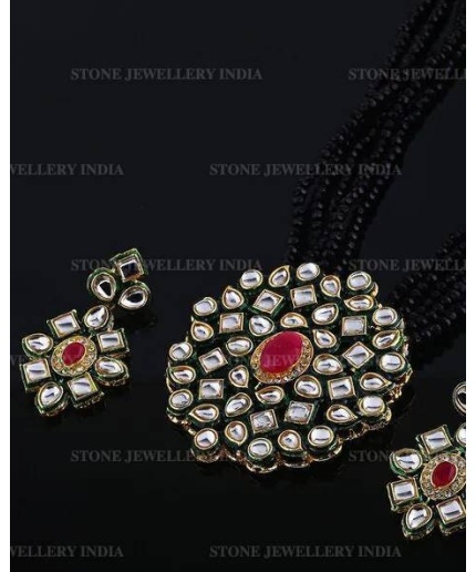 Long Polki Necklace – Pakistani Jewelry – Kundan Necklace Set W/earrings – Indian Wedding Bridal Jewelry – Semiprecious Gray Beaded Necklace | Save 33% - Rajasthan Living