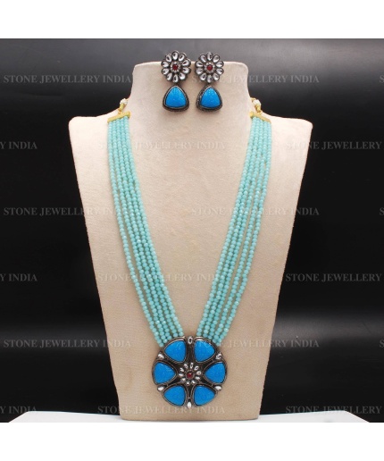 Long Sky Blue Polki Mala Necklace/indian Long Necklace/Pakistani Jewelry/Necklace Mala/Indian/Punjabi Jewelry/Indian Wedding/Rani Haar | Save 33% - Rajasthan Living 5