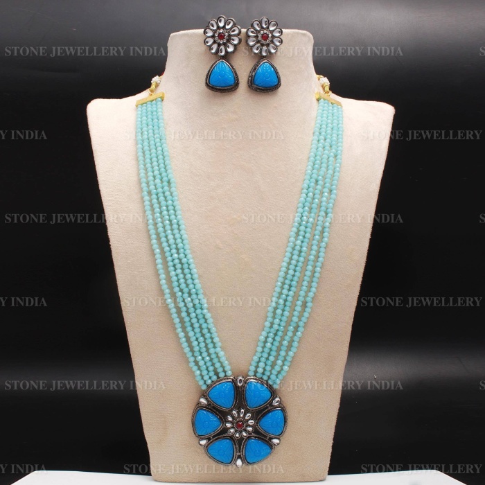 Long Sky Blue Polki Mala Necklace/indian Long Necklace/Pakistani Jewelry/Necklace Mala/Indian/Punjabi Jewelry/Indian Wedding/Rani Haar | Save 33% - Rajasthan Living 5