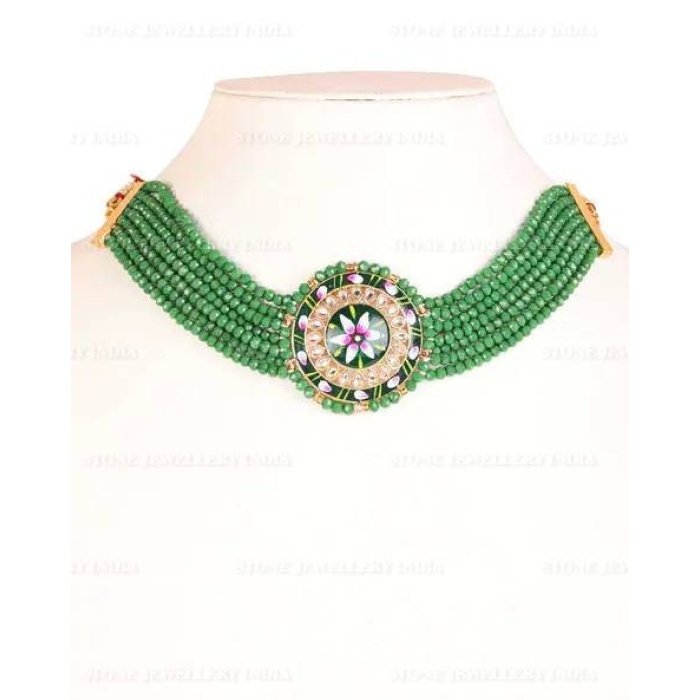 Handmade Flower Panting Round Shape Black Lineing Choker, Indian Choker, Indian Jewellery, Pink Flower Jewellery Meenakari White Choker | Save 33% - Rajasthan Living 8