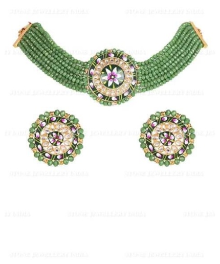 Handmade Flower Panting Round Shape Black Lineing Choker, Indian Choker, Indian Jewellery, Pink Flower Jewellery Meenakari White Choker | Save 33% - Rajasthan Living 3
