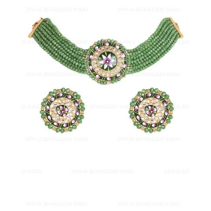 Handmade Flower Panting Round Shape Black Lineing Choker, Indian Choker, Indian Jewellery, Pink Flower Jewellery Meenakari White Choker | Save 33% - Rajasthan Living 6