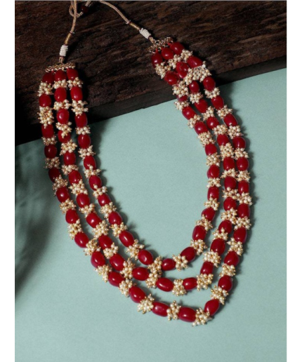 New Three Line White and Red Long Necklace, Indian Jewellery, Indian Necklace, Multi Stand Necklace, Long Necklace for Girls and Women | Save 33% - Rajasthan Living