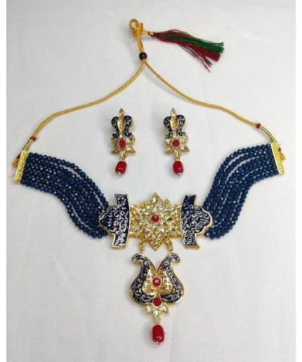 Beautiful Indian Kundan Blue Colour Choker/ Indian Jewelry/ Indian Necklace/ Indian Choker/ Indian Wedding Necklace Set/ Kundan Choker | Save 33% - Rajasthan Living
