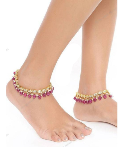Indian Kundan Anklet, Belly Dance Bells Gypsy Boho Jewelry, Anklets Chain Dainty Ankle Bracelet. with Red Stone | Save 33% - Rajasthan Living 3