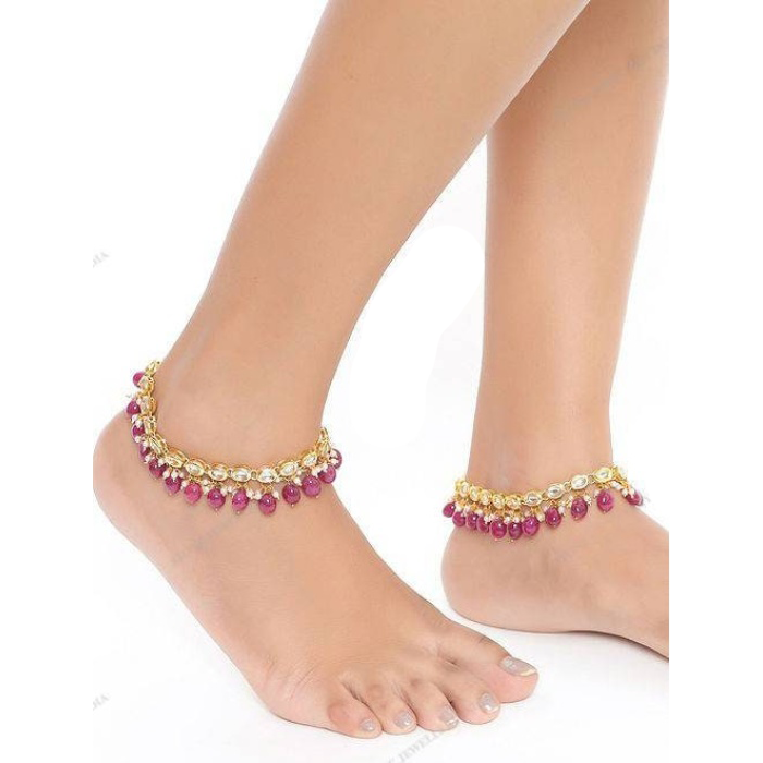 Indian Kundan Anklet, Belly Dance Bells Gypsy Boho Jewelry, Anklets Chain Dainty Ankle Bracelet. with Red Stone | Save 33% - Rajasthan Living 6