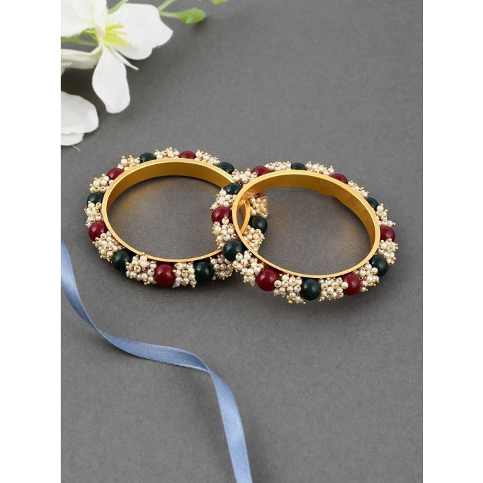 Beautiful Hand Crafted Bajri Bangles Red and Green Stone | Save 33% - Rajasthan Living 5