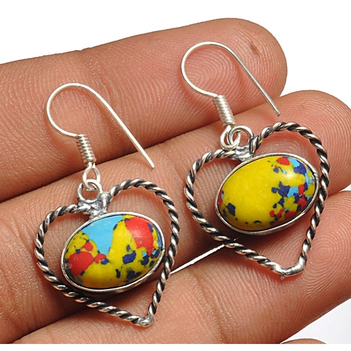 Yellow Mosaic Jasper Earring 925 Sterling Silver Plated Earring Jewelry E-8109 | Save 33% - Rajasthan Living 5