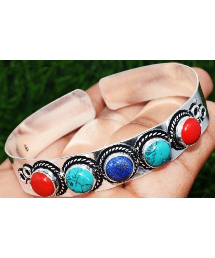 Lapis Lazuli & Multi 925 Sterling Silver Plated Cuff Bangle Bracelet Bc-04-041 | Save 33% - Rajasthan Living