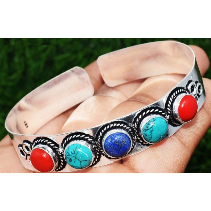 Lapis Lazuli & Multi 925 Sterling Silver Plated Cuff Bangle Bracelet Bc-04-041 | Save 33% - Rajasthan Living 5