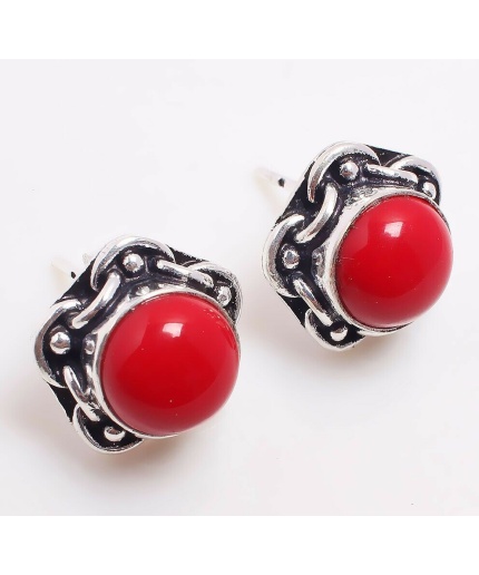 Coral stud Earring 925 Sterling Silver Plated Earring Jewelry E-09-116 | Save 33% - Rajasthan Living