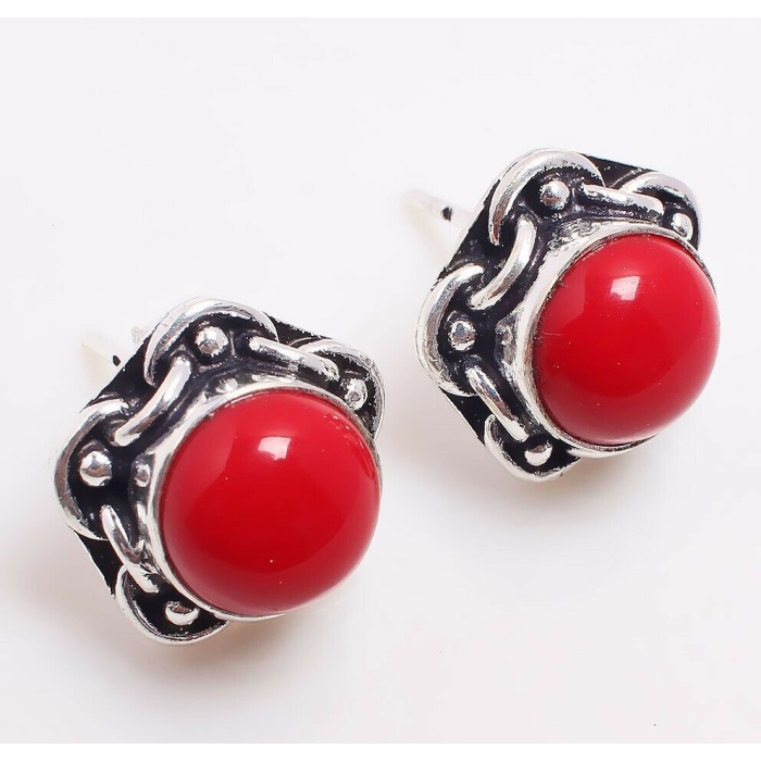 Coral stud Earring 925 Sterling Silver Plated Earring Jewelry E-09-116 | Save 33% - Rajasthan Living 5
