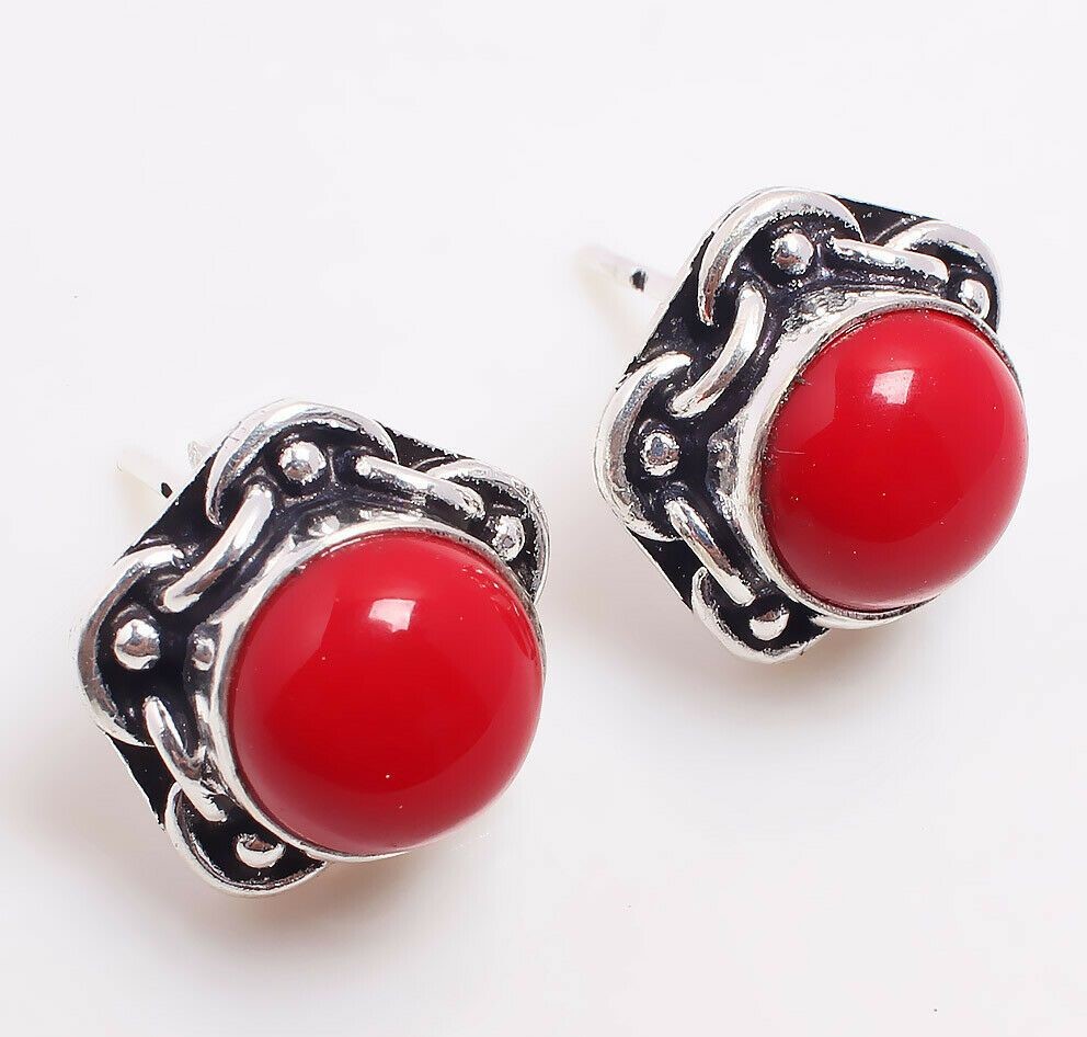 Coral stud Earring 925 Sterling Silver Plated Earring Jewelry E-09-116 | Save 33% - Rajasthan Living