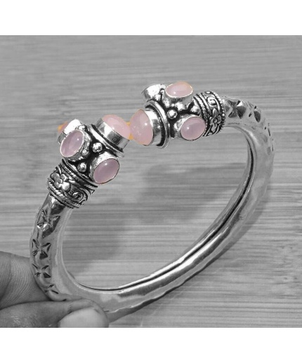 Rose Quartz Bracelet 925 Sterling Silver Plated Cuff Bangle Bracelet Bc-04-049 | Save 33% - Rajasthan Living