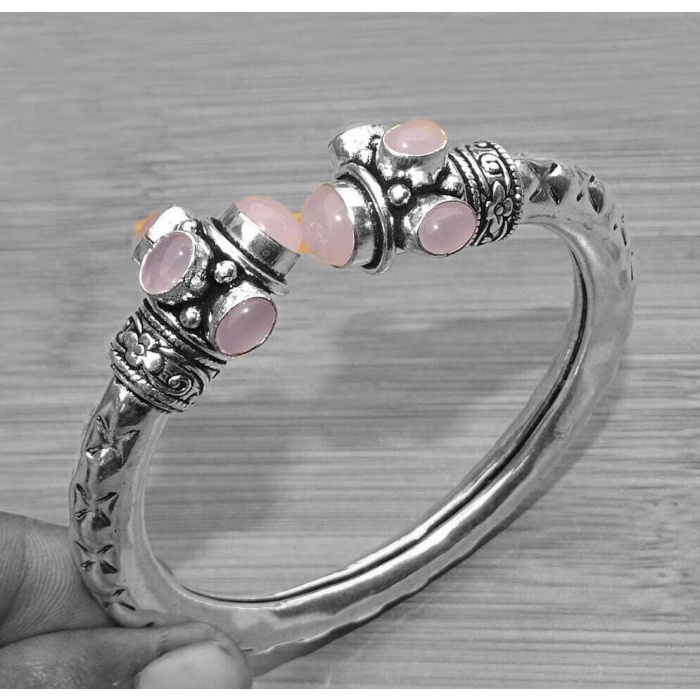 Rose Quartz Bracelet 925 Sterling Silver Plated Cuff Bangle Bracelet Bc-04-049 | Save 33% - Rajasthan Living 5