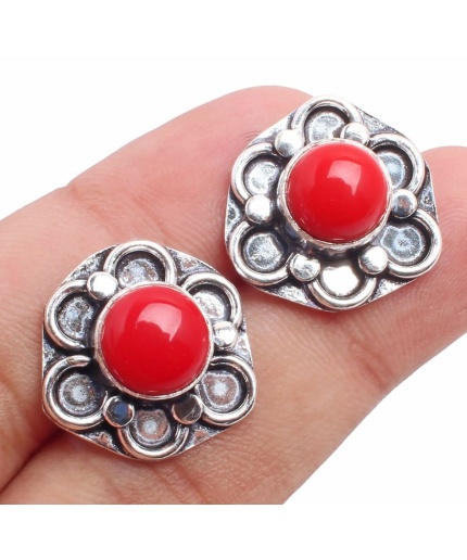 Coral stud Earring 925 Sterling Silver Plated Earring Jewelry E-09-110 | Save 33% - Rajasthan Living