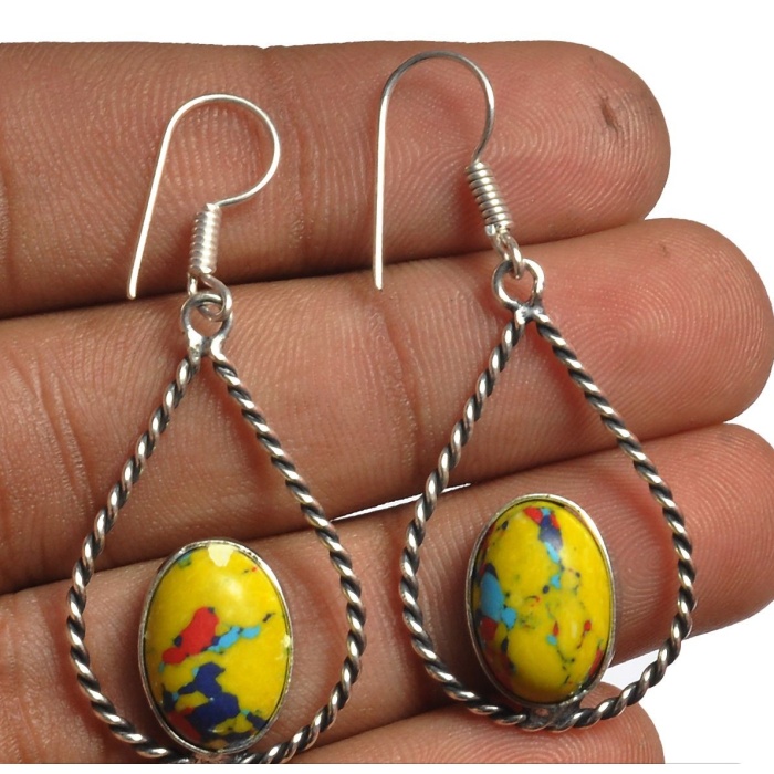 Yellow Mosaic Jasper Earring 925 Sterling Silver Plated Earring Jewelry E-8186 | Save 33% - Rajasthan Living 5