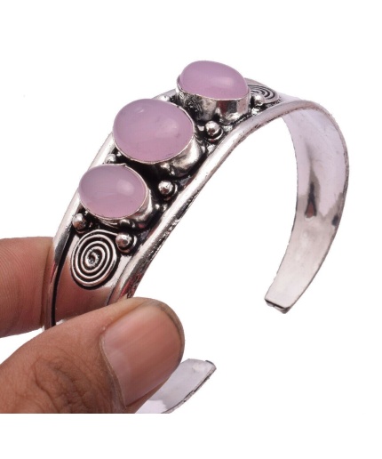 Rose Quartz Bracelet 925 Sterling Silver Plated Cuff Bangle Bracelet BB-04-040 | Save 33% - Rajasthan Living
