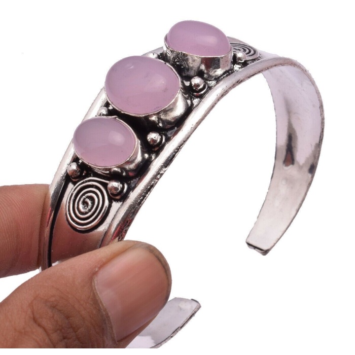 Rose Quartz Bracelet 925 Sterling Silver Plated Cuff Bangle Bracelet BB-04-040 | Save 33% - Rajasthan Living 5