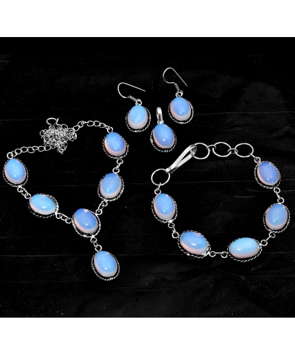 Opalite 925 Silver Plated Necklace Bracelet Pendant Earring Sets N-482 | Save 33% - Rajasthan Living