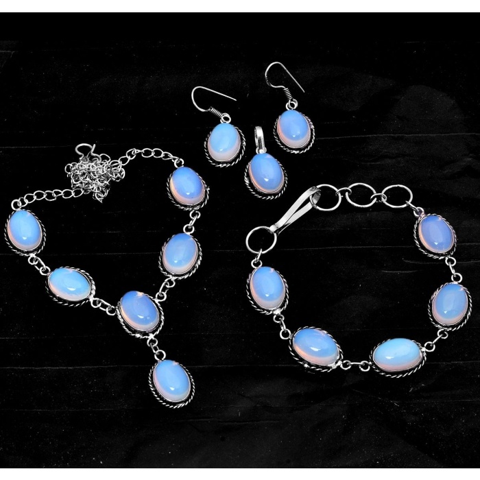 Opalite 925 Silver Plated Necklace Bracelet Pendant Earring Sets N-482 | Save 33% - Rajasthan Living 5