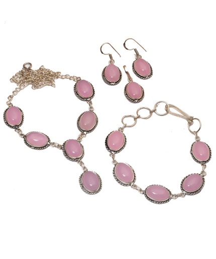 Rose Quartz 925 Silver Plated Necklace Bracelet Pendant Earring Sets A-407 | Save 33% - Rajasthan Living